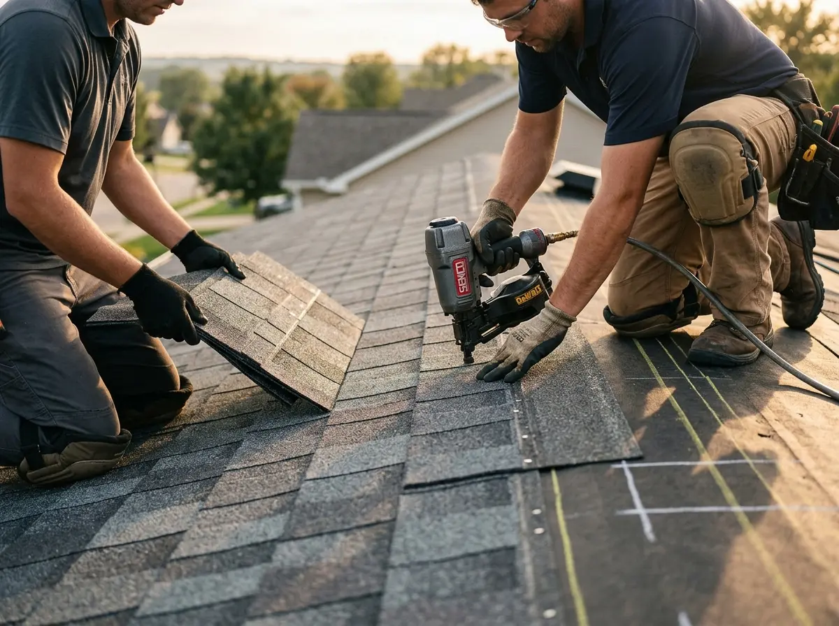 Professional roofer working on a residential roof in Oxnard